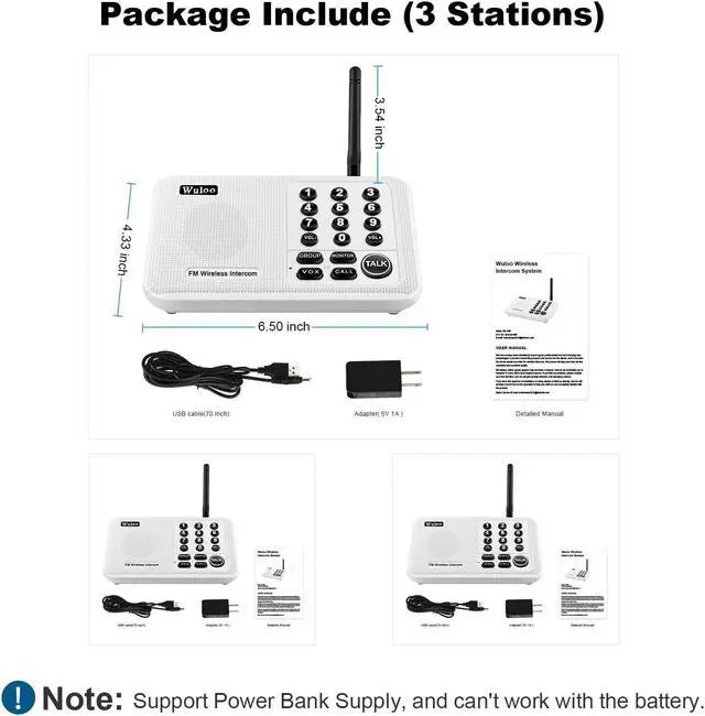 Alt view image 7 of 7 - Intercoms Wireless for Home 5280 Feet Range 10 Channel 3 Code, Wireless Intercom System for Home House Business Office, Room to Room Intercom, Home Communication System (3 Packs, White)