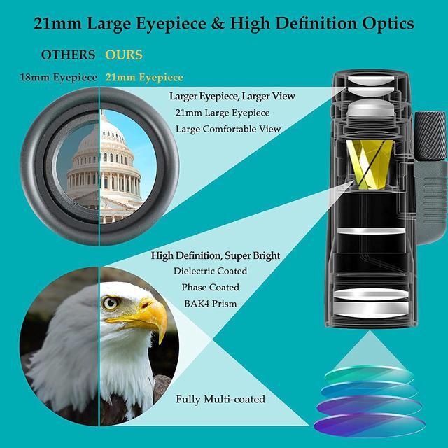 Alt view image 2 of 7 - 12x56 HD Monocular Telescope with Smartphone Adapter, Upgraded Tripod, Hand Strap - High Power Monocular with Clear Low Light Vision for Star Watching - Lightweight Monocular for Bird Watching Hunting