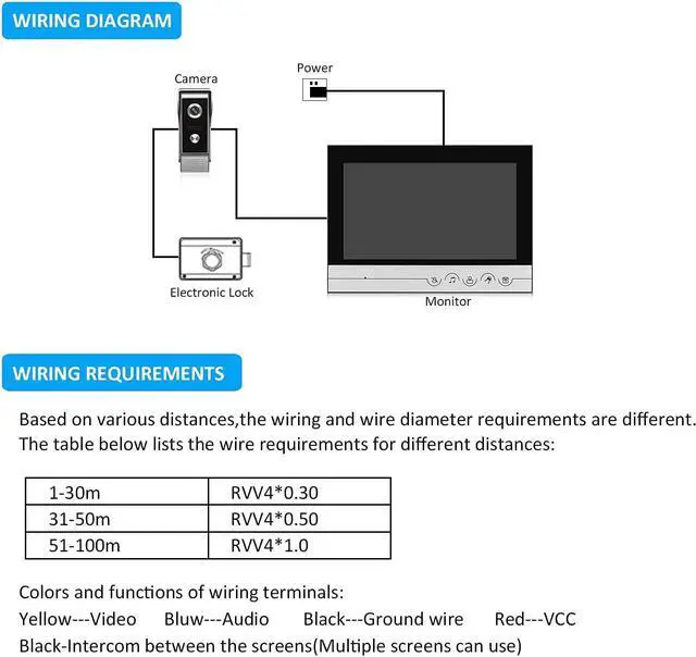 Alt view image 6 of 7 - 9inch Wired Video Intercom System with Camera and Monitor Doorbell,Doorbell Camera with Monitor Supports Unlocking,Monitoring,Dual-Way Intercom for Villa Home Office Apartment
