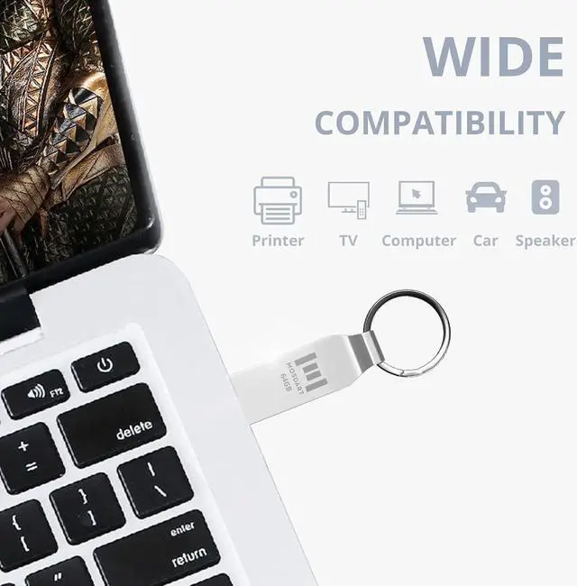 Alt view image 3 of 7 - MOSDART 64GB Waterproof Metal USB 2.0 Flash Drive - Keychain Thumb Drive Memory Stick Jump Drive Data Storage for Computers - exFAT Shockproof and Dustproof (Silver)