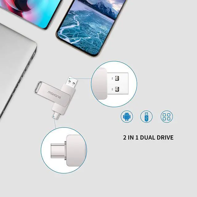 Alt view image 2 of 7 - Maxone Flash Drive USB Type C Both 3.1 Tech - 2 in 1 Dual Drive Memory Stick High Speed OTGCompatible with Android Smartphone Computer, MacBook, Chromebook Pixel (256GB)