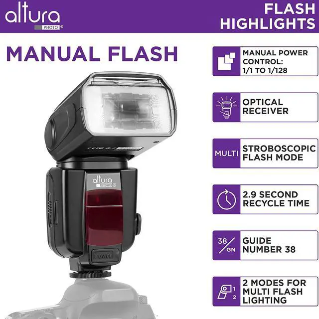 Alt view image 2 of 6 - Photo Camera Flash with LCD Display for DSLR & Mirrorless Cameras - External Speedlite Featuring a Standard Hot Shoe, Universal Speedlight for Canon, Sony, Nikon, Panasonic and More
