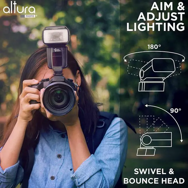 Alt view image 4 of 6 - Photo Camera Flash with LCD Display for DSLR & Mirrorless Cameras - External Speedlite Featuring a Standard Hot Shoe, Universal Speedlight for Canon, Sony, Nikon, Panasonic and More