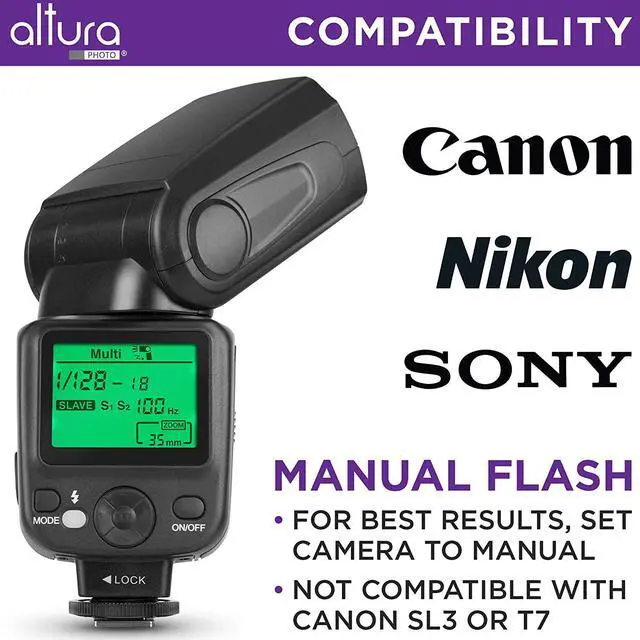 Alt view image 5 of 6 - Photo Camera Flash with LCD Display for DSLR & Mirrorless Cameras - External Speedlite Featuring a Standard Hot Shoe, Universal Speedlight for Canon, Sony, Nikon, Panasonic and More