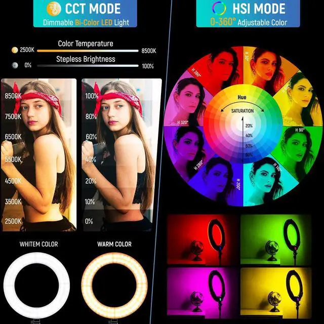 Alt view image 2 of 7 - 18 inch RGB Ring Light, App Control RGB Light Ring with Stand and Phone Holder/Remoter/Ipad Holder, Dimmable 2500K8500K CRI 95+ LED Circle Selfie Light for TikTok Selfie Liver Stream Makeup