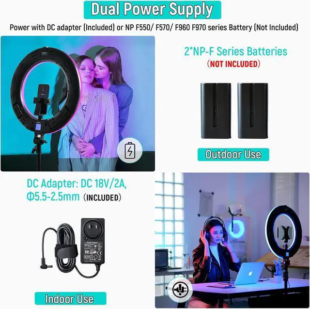 Alt view image 4 of 7 - 18 inch RGB Ring Light, App Control RGB Light Ring with Stand and Phone Holder/Remoter/Ipad Holder, Dimmable 2500K8500K CRI 95+ LED Circle Selfie Light for TikTok Selfie Liver Stream Makeup