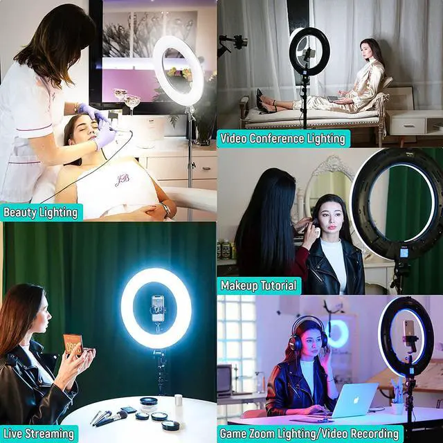Alt view image 7 of 7 - 18 inch RGB Ring Light, App Control RGB Light Ring with Stand and Phone Holder/Remoter/Ipad Holder, Dimmable 2500K8500K CRI 95+ LED Circle Selfie Light for TikTok Selfie Liver Stream Makeup