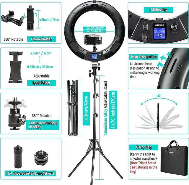 Alt view image 5 of 7 - 18 inch RGB Ring Light, App Control RGB Light Ring with Stand and Phone Holder/Remoter/Ipad Holder, Dimmable 2500K8500K CRI 95+ LED Circle Selfie Light for TikTok Selfie Liver Stream Makeup