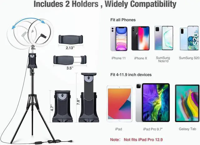 Alt view image 2 of 7 - Ring Light with Tripod Stand (72 Tall) & iPad/Phone Holder, Dimmable Selfie Circle LED Lights Ringlight for Video Recording, Conference, Makeup, Laptop, Computer, Webcam, YouTube