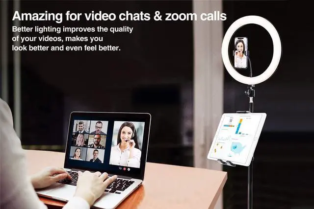 Alt view image 7 of 7 - Ring Light with Tripod Stand (72 Tall) & iPad/Phone Holder, Dimmable Selfie Circle LED Lights Ringlight for Video Recording, Conference, Makeup, Laptop, Computer, Webcam, YouTube
