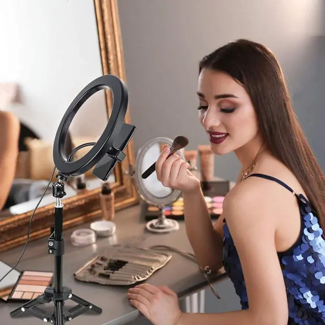 Alt view image 3 of 7 - 10 LED Selfie Ring Light with Tripod Stand & Cell Phone Holder for Tiktok/Live Stream/Makeup Dimmable Desktop Camera Ringlight for YouTube Video/Photography Compatible with iPhone/Android
