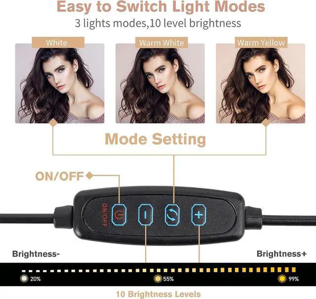 Alt view image 2 of 7 - 10 LED Selfie Ring Light with Tripod Stand & Cell Phone Holder for Tiktok/Live Stream/Makeup Dimmable Desktop Camera Ringlight for YouTube Video/Photography Compatible with iPhone/Android