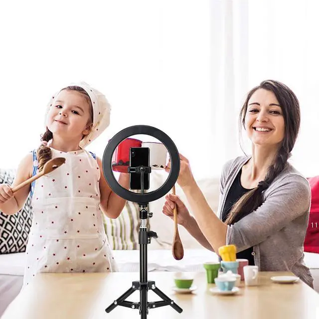 Alt view image 4 of 7 - 10 LED Selfie Ring Light with Tripod Stand & Cell Phone Holder for Tiktok/Live Stream/Makeup Dimmable Desktop Camera Ringlight for YouTube Video/Photography Compatible with iPhone/Android