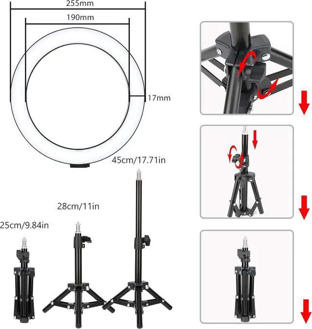 Alt view image 6 of 7 - 10 LED Selfie Ring Light with Tripod Stand & Cell Phone Holder for Tiktok/Live Stream/Makeup Dimmable Desktop Camera Ringlight for YouTube Video/Photography Compatible with iPhone/Android