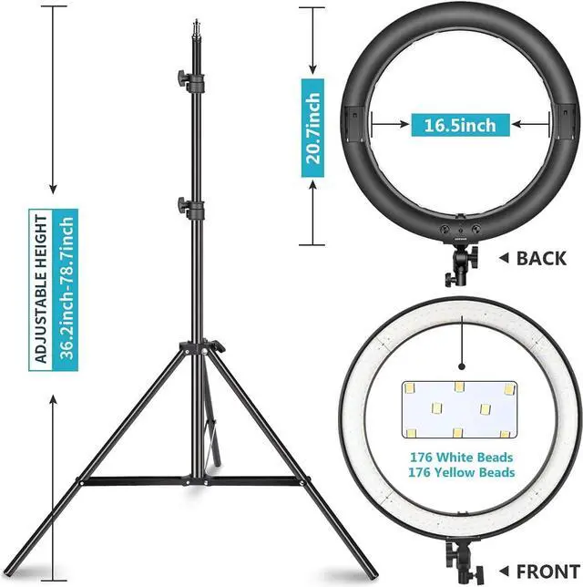 Alt view image 2 of 7 - 20-inch LED Ring Light Kit for Makeup YouTube Video Blogger Salon - Adjustable Color Temperature with Battery or DC Power Option, Battery, Charger, AC Adapter, Phone Clamp and Stand Included