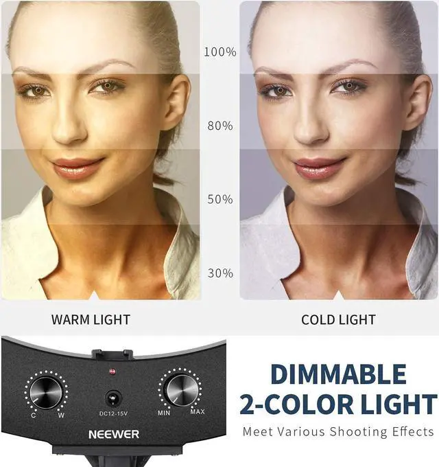 Alt view image 5 of 7 - 20-inch LED Ring Light Kit for Makeup YouTube Video Blogger Salon - Adjustable Color Temperature with Battery or DC Power Option, Battery, Charger, AC Adapter, Phone Clamp and Stand Included