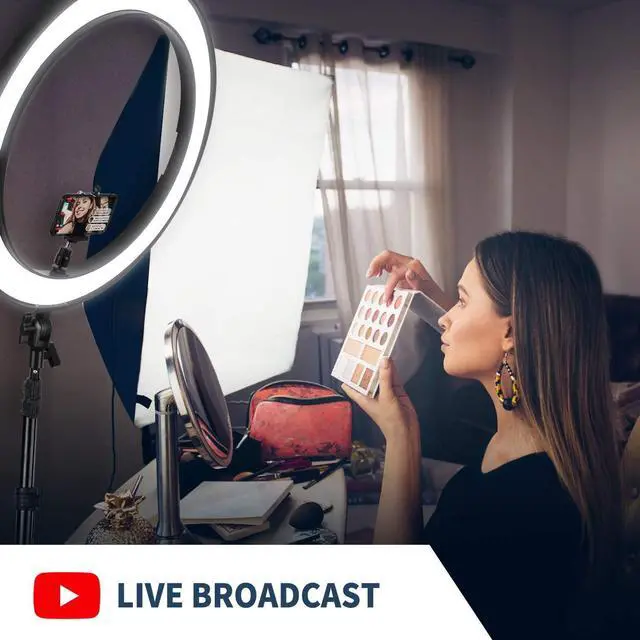Alt view image 7 of 7 - 20-inch LED Ring Light Kit for Makeup YouTube Video Blogger Salon - Adjustable Color Temperature with Battery or DC Power Option, Battery, Charger, AC Adapter, Phone Clamp and Stand Included