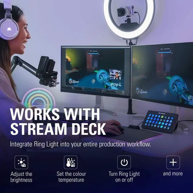 Alt view image 7 of 7 - Elgato Ring Light - Premium 2500 lumens Light with desk clamp and ball mount for Streaming, TikTok, Instagram, Home Office, Temperature and Brightness app-adjustable on Mac, PC, iOS, Android