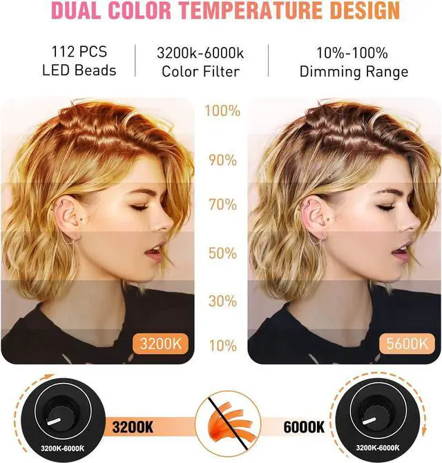 Alt view image 2 of 7 - Ring Light 18 Inch LED Ringlight Kit with 73 inch Tripod Stand with Phone Holder Adjustable 3200-6000k Color Temperature Circle MUA Lighting for Camera for Vlog, Makeup,Youtobe, Video Shooting, Selfie