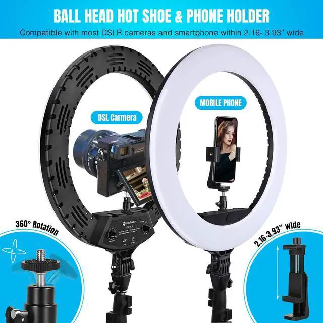Alt view image 4 of 7 - Ring Light 18 Inch LED Ringlight Kit with 73 inch Tripod Stand with Phone Holder Adjustable 3200-6000k Color Temperature Circle MUA Lighting for Camera for Vlog, Makeup,Youtobe, Video Shooting, Selfie