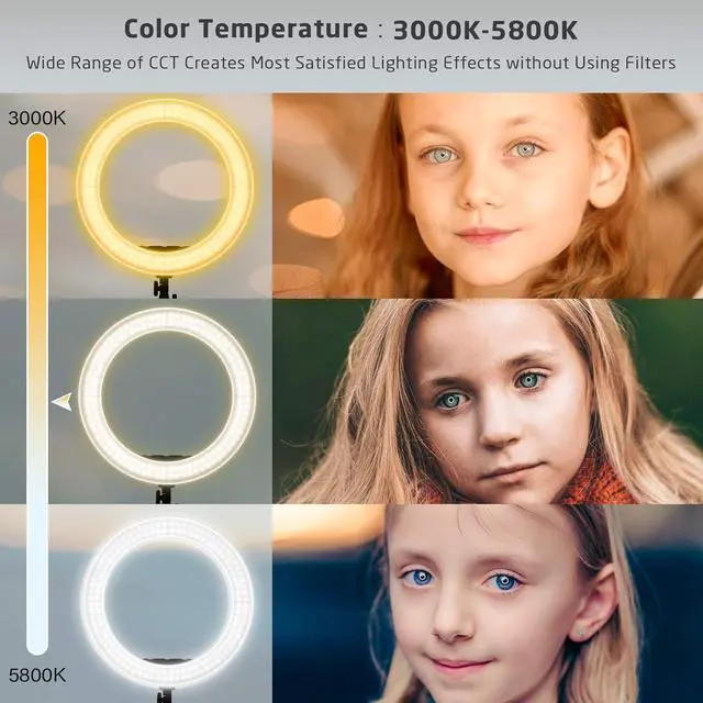 Alt view image 3 of 7 - 18 inch Ring Light with Stand,60W Bi-Color 3000-5800K Professional Ring Lights with Tripod for Makeup Vlog, Tattoo Large Ring Light for Phone Camera Tablet
