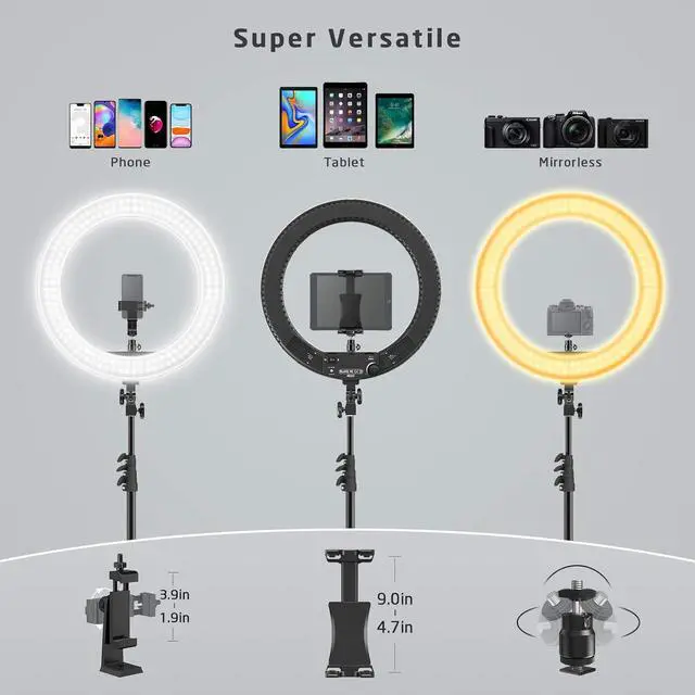 Alt view image 6 of 7 - 18 inch Ring Light with Stand,60W Bi-Color 3000-5800K Professional Ring Lights with Tripod for Makeup Vlog, Tattoo Large Ring Light for Phone Camera Tablet