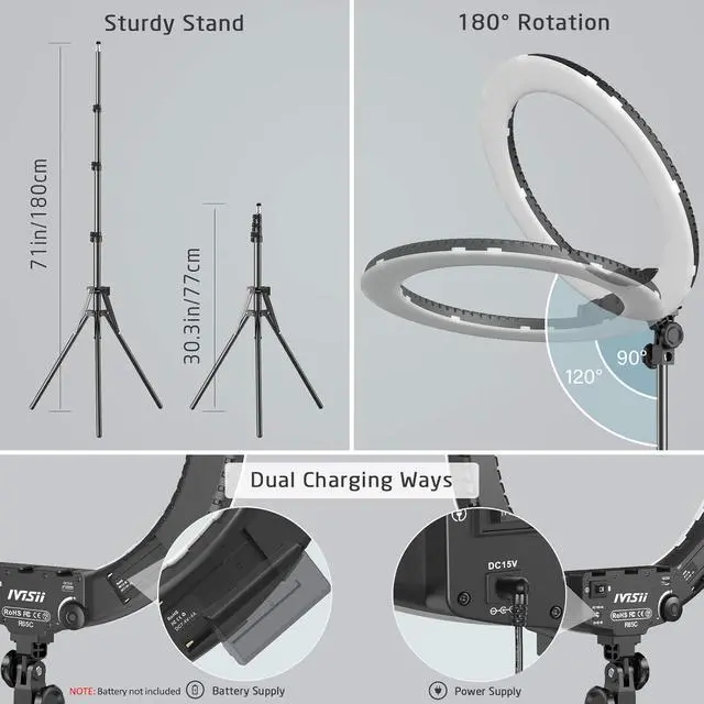 Alt view image 5 of 7 - 18 inch Ring Light with Stand,60W Bi-Color 3000-5800K Professional Ring Lights with Tripod for Makeup Vlog, Tattoo Large Ring Light for Phone Camera Tablet