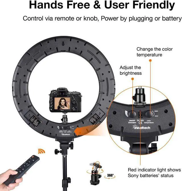 Alt view image 4 of 7 - Ring Light - 18 inch 60 W Dimmable LED Ring Light Kit with Stand - Adjustable 3000-6000 K Color Temperature Lighting for Vlog, Makeup, YouTube, Camera, Photo, Video - Control with Remote