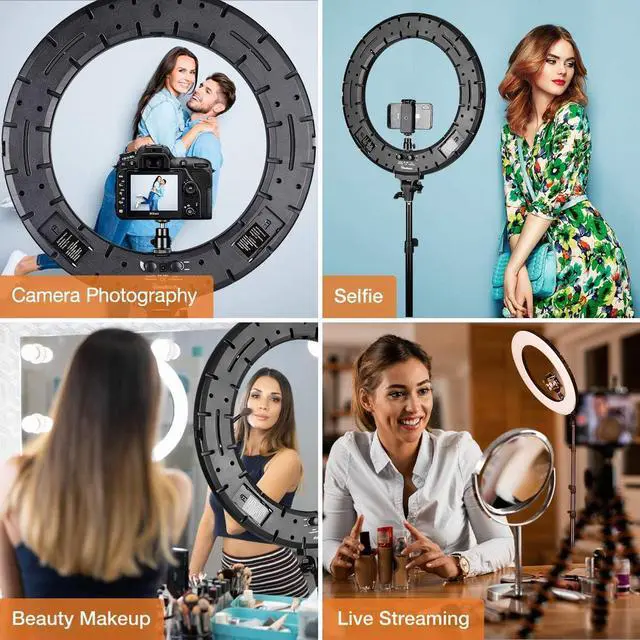 Alt view image 5 of 7 - Ring Light - 18 inch 60 W Dimmable LED Ring Light Kit with Stand - Adjustable 3000-6000 K Color Temperature Lighting for Vlog, Makeup, YouTube, Camera, Photo, Video - Control with Remote