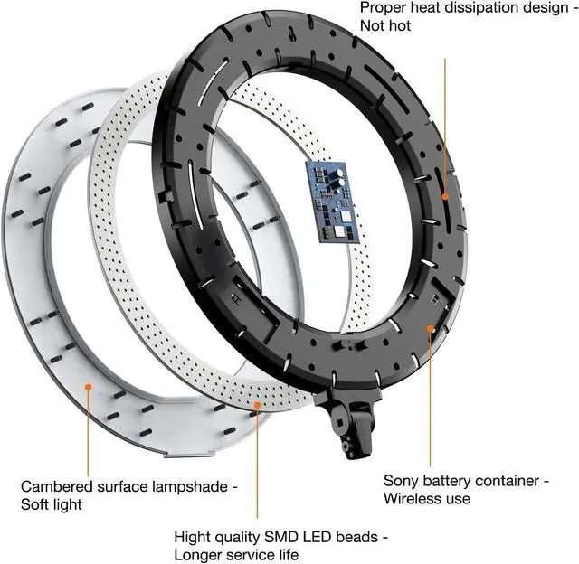 Alt view image 7 of 7 - Ring Light - 18 inch 60 W Dimmable LED Ring Light Kit with Stand - Adjustable 3000-6000 K Color Temperature Lighting for Vlog, Makeup, YouTube, Camera, Photo, Video - Control with Remote