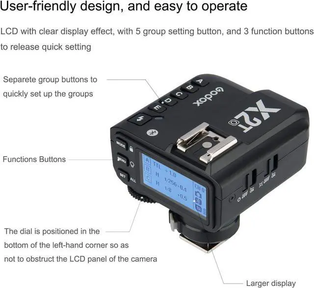 Alt view image 3 of 6 - X2T-O TTL Wireless Flash Trigger for Olympus Panasonic, Support 1/8000s HSS Function, 5 Dedicated Group Button and 3 Function Button for Quick Setting