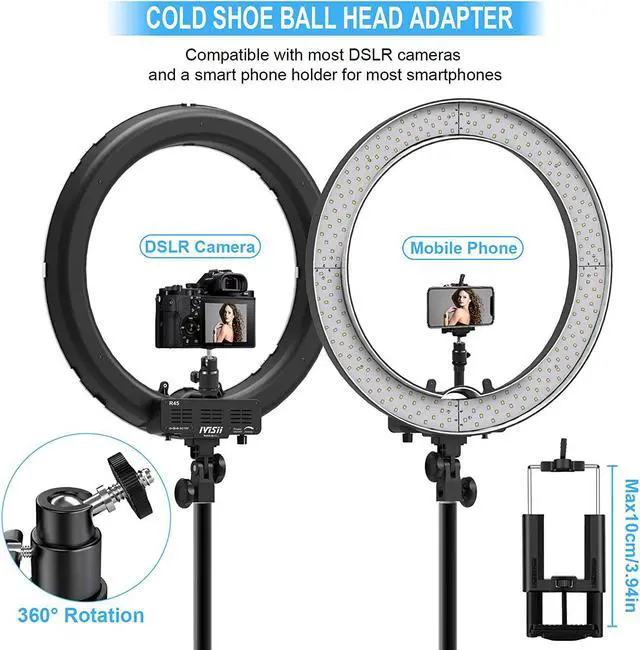 Alt view image 2 of 6 - Ring Light with Stand and Phone Holder, IVISII 18 inch Ring Light55W 5500K LED Ring Light for Live Stream/Makeup/YouTube Video, Dimmable LED Beauty Selfie Ring Light for TikTok Photography