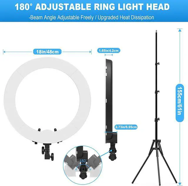 Alt view image 3 of 6 - Ring Light with Stand and Phone Holder, IVISII 18 inch Ring Light55W 5500K LED Ring Light for Live Stream/Makeup/YouTube Video, Dimmable LED Beauty Selfie Ring Light for TikTok Photography