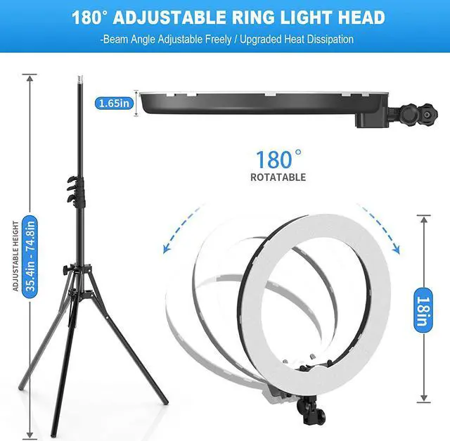 Alt view image 4 of 6 - Ring Light with Stand and Phone Holder, IVISII 18 inch Ring Light55W 5500K LED Ring Light for Live Stream/Makeup/YouTube Video, Dimmable LED Beauty Selfie Ring Light for TikTok Photography