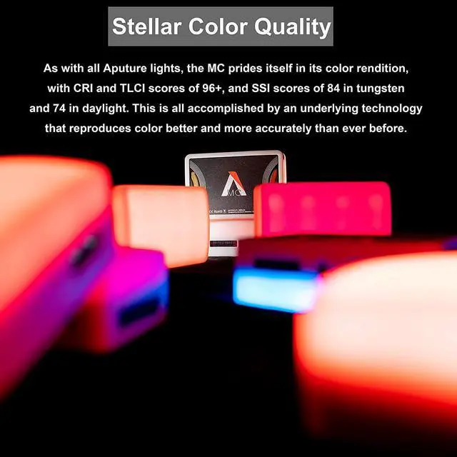 Alt view image 3 of 7 - Aputure MC RGBWW On Camera Video Light | CRI/TLCI 96+, Temperature 3200K-6500K, HSI Mode,Support Magnetic Attraction and App with USB-C PD and Wireless Charging