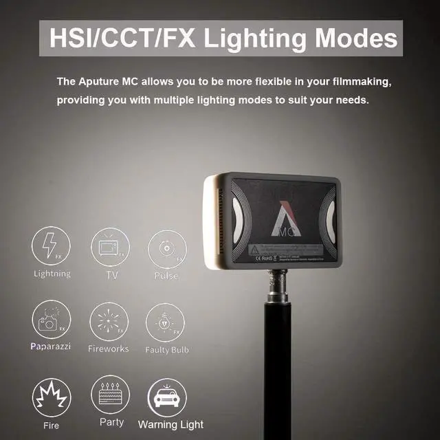 Alt view image 4 of 7 - Aputure MC RGBWW On Camera Video Light | CRI/TLCI 96+, Temperature 3200K-6500K, HSI Mode,Support Magnetic Attraction and App with USB-C PD and Wireless Charging