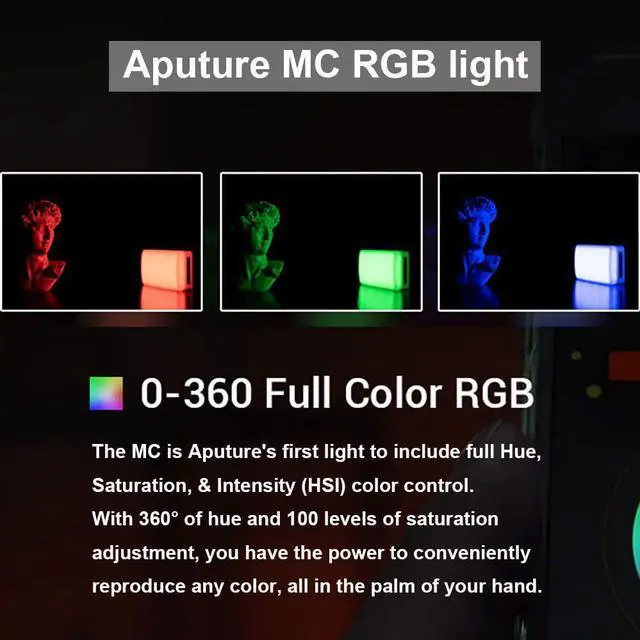 Alt view image 5 of 7 - Aputure MC RGBWW On Camera Video Light | CRI/TLCI 96+, Temperature 3200K-6500K, HSI Mode,Support Magnetic Attraction and App with USB-C PD and Wireless Charging