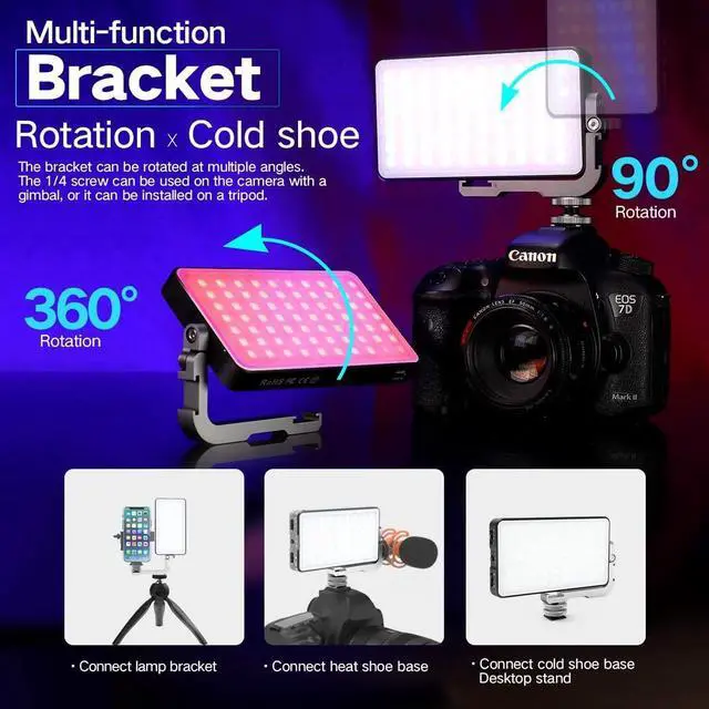 Alt view image 2 of 6 - G2 RGB Portable On Camera Light, Built-in 4300mAh Lithium Battery Video Conference Lighting, 2600-10000K 12W Full Color LED Light Panel for Photography, Studio, Wedding Shooting
