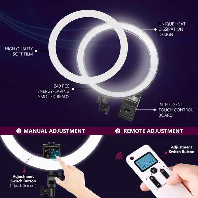 Alt view image 4 of 6 - Neewer Advanced 16-inch LED Ring Light Support Manual Touch Control with LCD Screen, Remote and Multiple Lights Control, 3200-5600K, Stand Included for Makeup YouTube Video Blogger Salon (Black)