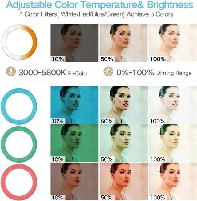 Alt view image 2 of 7 - 19 inch Ring Light with Remote Controller and Stand ipad Holder,60W Bi-Color with 4 Color Soft Filters for Live Stream/Makeup/YouTube Video/TikTok/Zoom/Photography