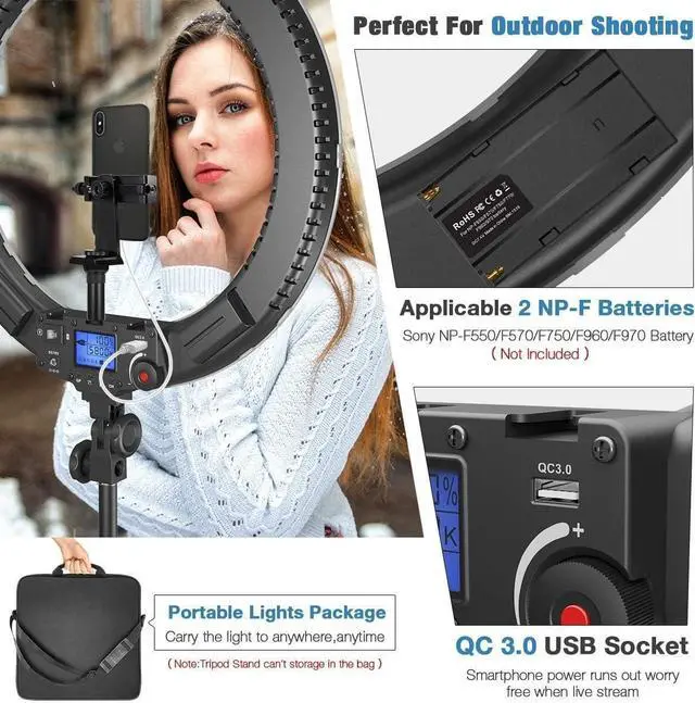 Alt view image 4 of 7 - 19 inch Ring Light with Remote Controller and Stand ipad Holder,60W Bi-Color with 4 Color Soft Filters for Live Stream/Makeup/YouTube Video/TikTok/Zoom/Photography