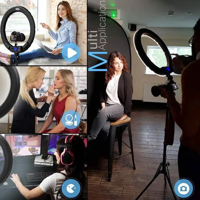 Alt view image 6 of 7 - 19 inch Ring Light with Remote Controller and Stand ipad Holder,60W Bi-Color with 4 Color Soft Filters for Live Stream/Makeup/YouTube Video/TikTok/Zoom/Photography
