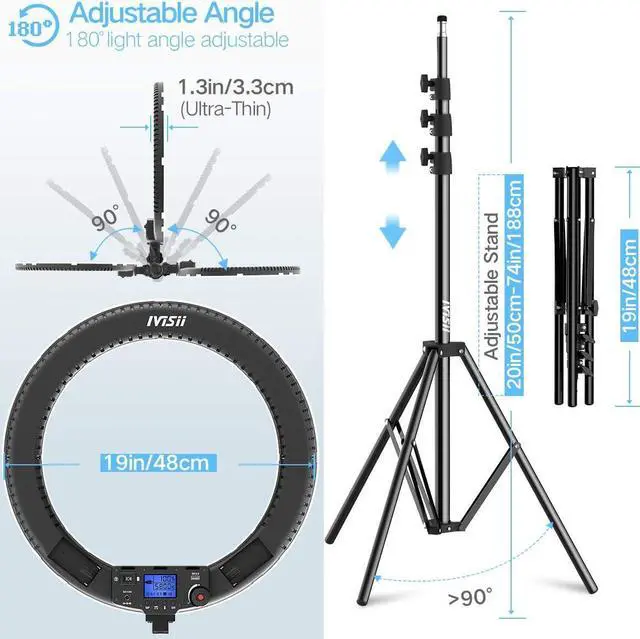 Alt view image 7 of 7 - 19 inch Ring Light with Remote Controller and Stand ipad Holder,60W Bi-Color with 4 Color Soft Filters for Live Stream/Makeup/YouTube Video/TikTok/Zoom/Photography