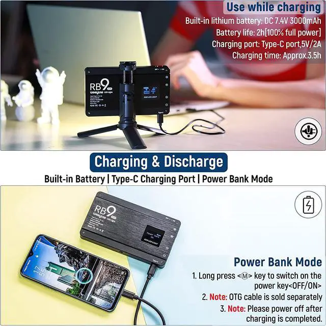 Alt view image 3 of 7 - Weeylite RB9 RGB Camera Video Light, App Control 12W LED On Camera Light with Tripod, 2500-8500K 360° Full Color CRI 95+ RGB Video Light Panel for Portable Photography Lighting Video Recording TikTok