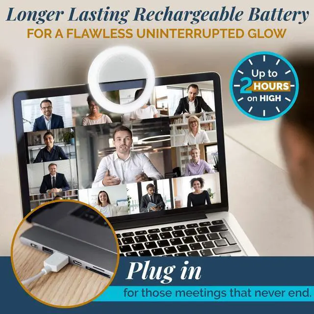 Alt view image 3 of 7 - Selfie Ring Light for Computer or Phone - iPhone Compatible LED Lighting for Laptop Webcam Video Recording - Rechargeable Circle Clip on Ringlight - Cute Stuff & Room Decor for Teen Girls