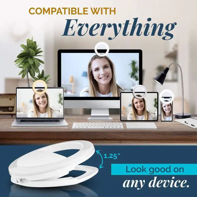 Alt view image 2 of 7 - Selfie Ring Light for Computer or Phone - iPhone Compatible LED Lighting for Laptop Webcam Video Recording - Rechargeable Circle Clip on Ringlight - Cute Stuff & Room Decor for Teen Girls