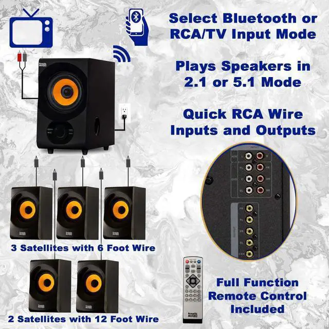 Alt view image 4 of 7 - Acoustic Audio AA5170 Home Theater 5.1 Bluetooth Speaker System 700W with Powered Sub