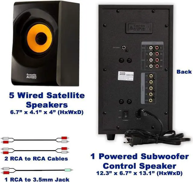 Alt view image 5 of 7 - Acoustic Audio AA5170 Home Theater 5.1 Bluetooth Speaker System 700W with Powered Sub