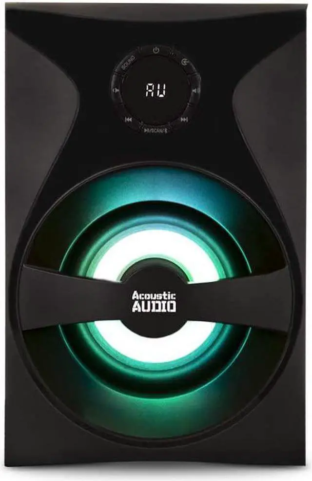 Alt view image 3 of 7 - Acoustic Audio by Goldwood Bluetooth 5.1 Surround Sound System with LED Light Display, FM Tuner, USB and SD Card Inputs - 6-Piece Home Theater Speaker Set, includes Remote Control - AA5400 Black