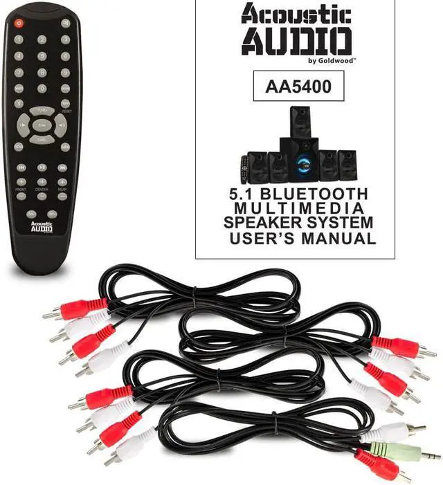 Alt view image 7 of 7 - Acoustic Audio by Goldwood Bluetooth 5.1 Surround Sound System with LED Light Display, FM Tuner, USB and SD Card Inputs - 6-Piece Home Theater Speaker Set, includes Remote Control - AA5400 Black